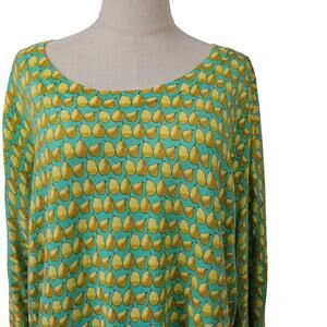 Talbots Pear Print Lightweight Sweater Top Sz‎ 2X Plus Yellow Aqua